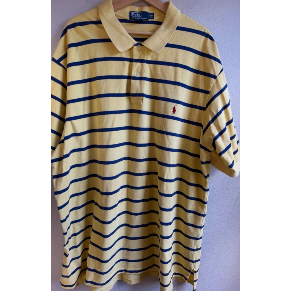 Polo by Ralph Lauren Men's Polo Shirt 3XLT Big & Tall Yellow Blue Striped